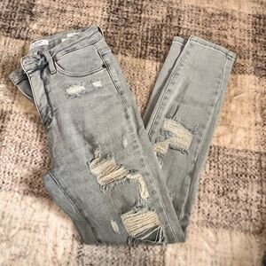 Judy Blue Light Gray Distressed Skinny Jeans